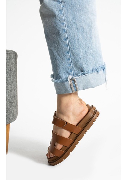 Kahverengi Cırtlı Anatomik Rahat Taban Kadın Terlik modelleri