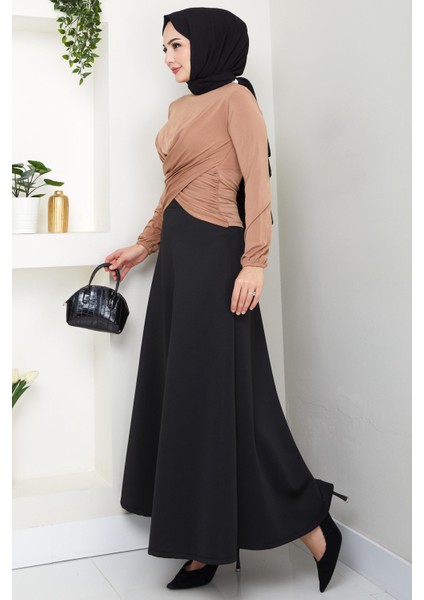 Bisiklet Yaka Büzgülü Sandy Bluz Camel HM2765 fırsatları