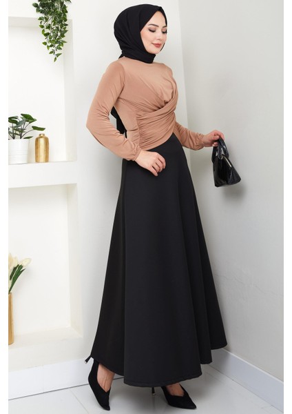 Bisiklet Yaka Büzgülü Sandy Bluz Camel HM2765 indirimleri