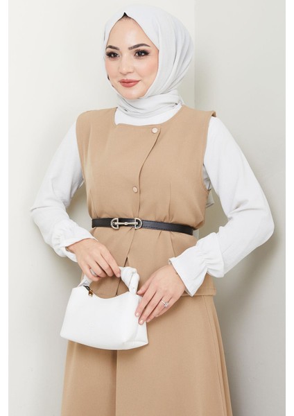 Yelekli Etekli Ikili Takım Bej HM2690 fırsatları