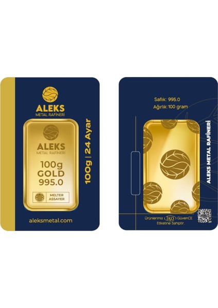 Agakulche 100 gr 995 24 Ayar Amr Külçe Altın