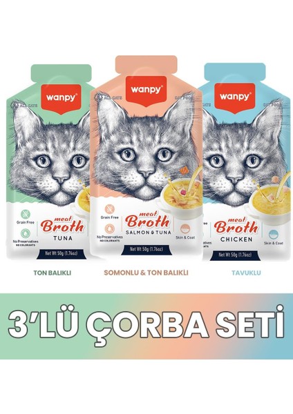Kediler Için Çorba Seti 3X50GR (Ton Balıklı-Somon,ton-Tavuklu)