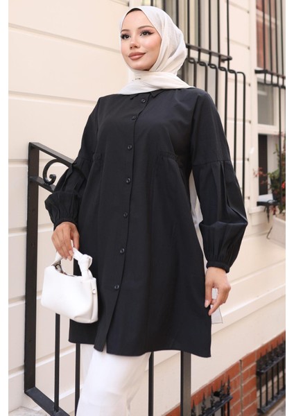 Büzgü Detaylı Balon Kol Gömlek Siyah HM2763 modelleri