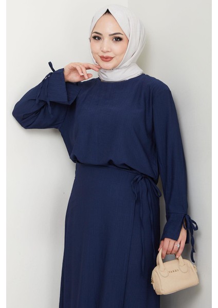 Bağcık Detaylı Etekli Takım Lacivert HM2724 modelleri