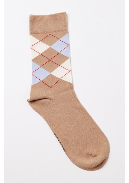 Erkek Ekose Desenli Soket Çorap Bej