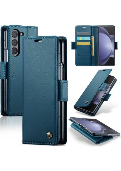Samsung Galaxy Z Fold 5 Hafif Rfıd Engelleme Manyetik Kapatma Deri Kapaklı Kılıf 3 Kart Yuvası (Yurt Dışından)