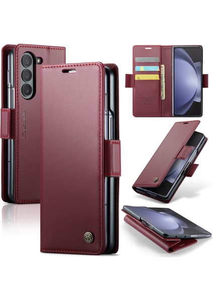 Samsung Galaxy Z Fold 5 Hafif Rfıd Engelleme Manyetik Kapatma Deri Kapaklı Kılıf 3 Kart Yuvası (Yurt Dışından)