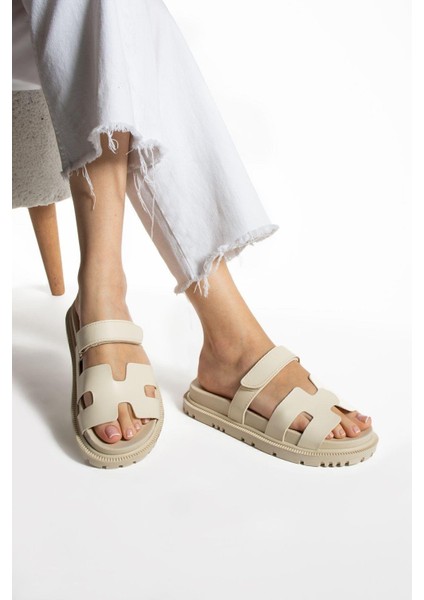 Krem Cırtlı Kadın Terlik Anatomik Rahat Taban Pu Deri Konforlu Tasarım modelleri