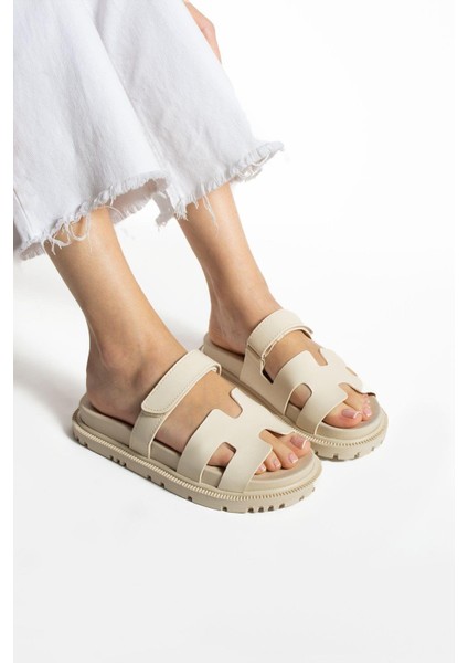 Krem Cırtlı Kadın Terlik Anatomik Rahat Taban Pu Deri Konforlu Tasarım indirimleri