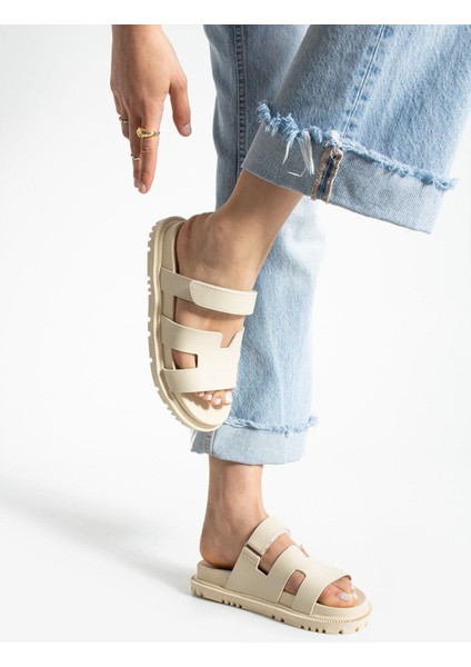 Bej Cırtlı Anatomik Rahat Taban Kadın Terlik modelleri