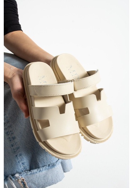 Bej Cırtlı Anatomik Rahat Taban Kadın Terlik indirimleri