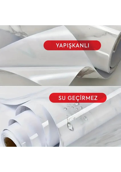 Beyaz Mermer Desenli Kaplama Kağıdı 5 Metre - Şık ve Pratik Çözüm Kendinden Yapışkanlı Folyo - Kolay Uygulama