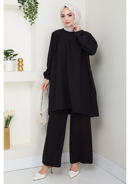Müslin Tunik Pantolon Ikili Takım 1558 - Siyah