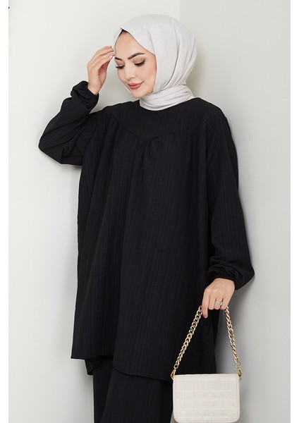 Müslin Tunik Pantolon Ikili Takım 1558 - Siyah