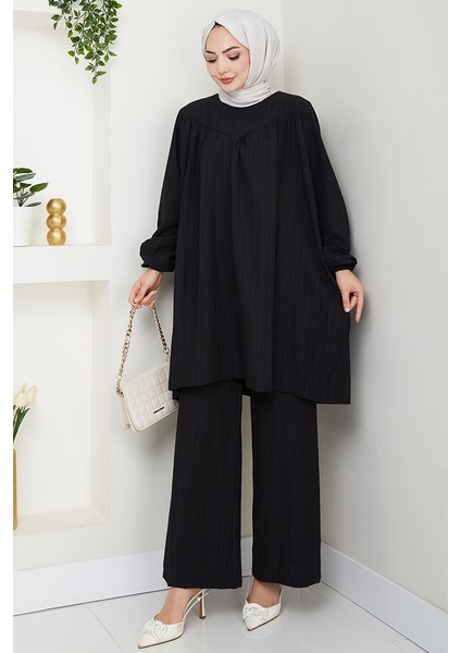Müslin Tunik Pantolon Ikili Takım 1558 - Siyah