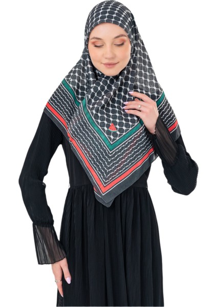 Filistin Eşarp Kefiye Siyah Rengi Bayrak Renkli Kareli Kadın Eşarp S100038