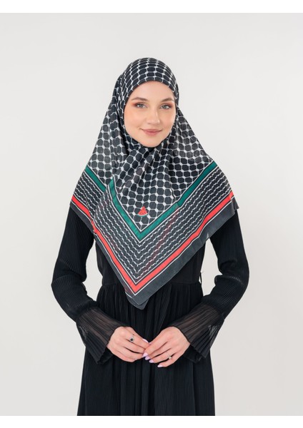 Filistin Eşarp Kefiye Siyah Rengi Bayrak Renkli Kareli Kadın Eşarp S100038