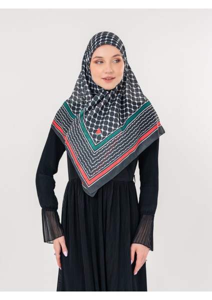 Filistin Eşarp Kefiye Siyah Rengi Bayrak Renkli Kareli Kadın Eşarp S100038