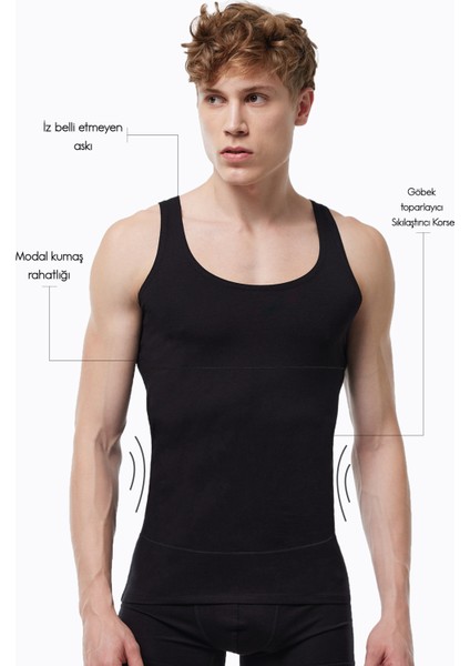 Erkek Siyah Göbek Toparlayıcı Iz Yapmayan Modal Korse Atlet 042