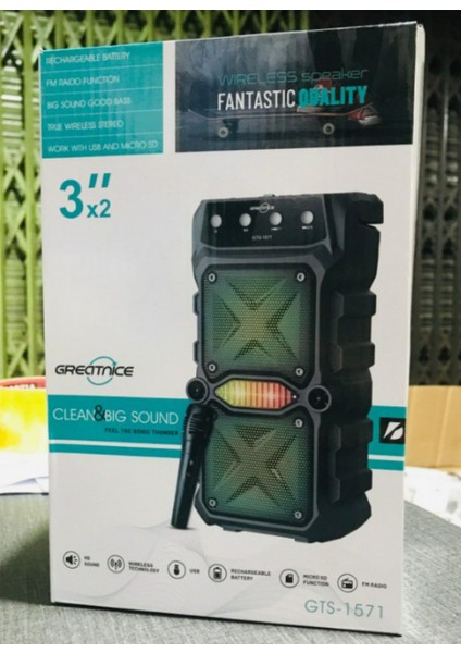 GTS-1571 Taşınabilir Kablosuz Blutooth Hoparlör LED Işık Mikrofonlu