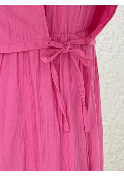 Vinisa Beli Lastikli Yelekli Çilek ELBISE-MF1756 Pembe