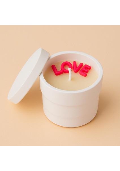 Love Yazılı Kapaklı El Yapımı Beton Mum – Aromasız Dekoratif Hediye Mum fırsatları