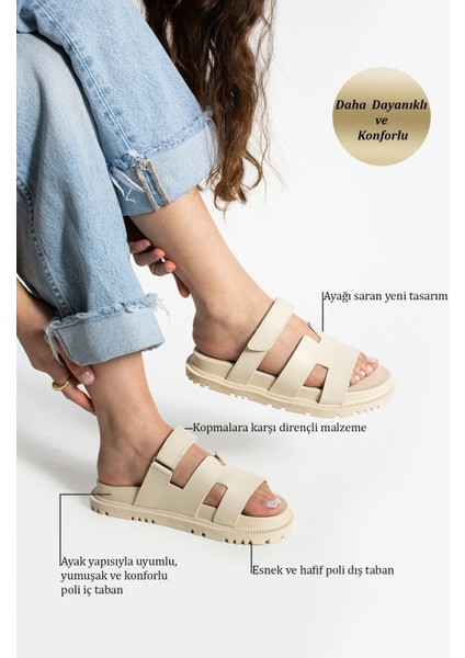 Bej Cırtlı Anatomik Rahat Taban Kadın Terlik fiyatları