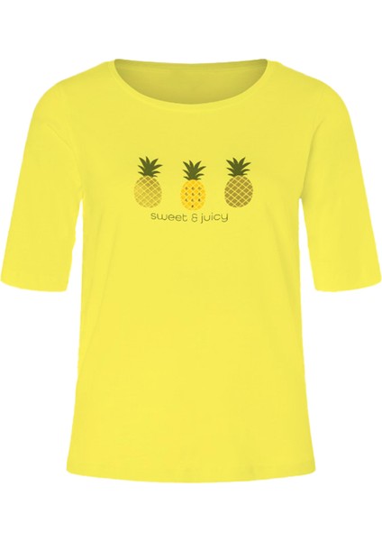 Kadın Ananas Baskılı Kısa Kol Regular Fit Basic Tişört fiyatları