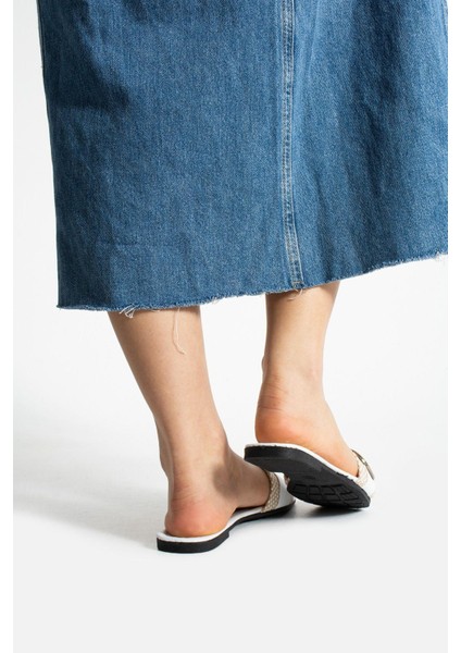 Beyaz Jüt Tokalı Açık Kadın Terlik Ev ve Dış Mekan Terliği fırsatları