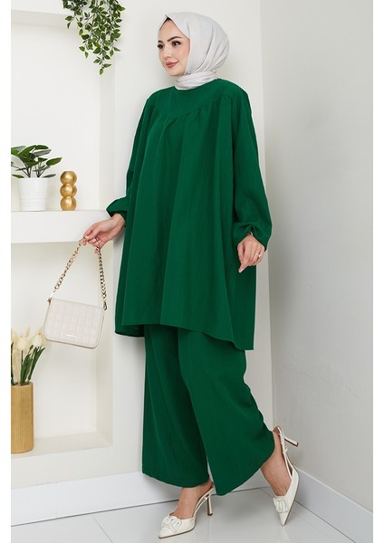 Müslin Tunik Pantolon Ikili Takım 1558 - Zümrüt Yeşili