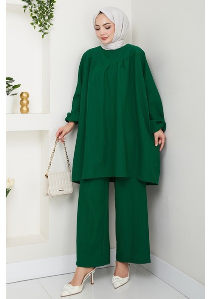 Müslin Tunik Pantolon Ikili Takım 1558 - Zümrüt Yeşili
