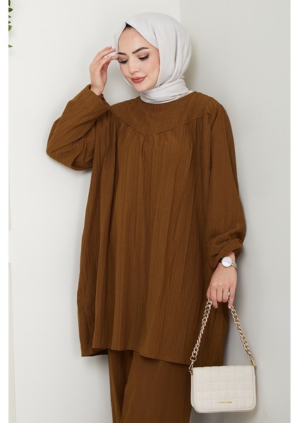 Müslin Tunik Pantolon Ikili Takım 1558 - Acı Kahve
