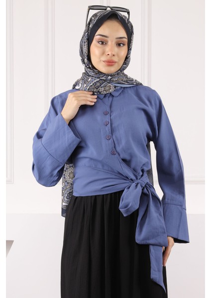 Indigo Bel Bağlamalı Modal Gömlek modelleri