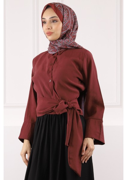 Bordo Bel Bağlamalı Modal Gömlek