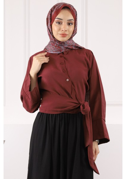 Bordo Bel Bağlamalı Modal Gömlek fiyatları