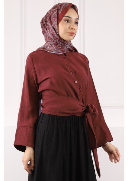Bordo Bel Bağlamalı Modal Gömlek modelleri