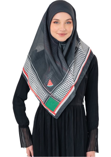Filistin Eşarp Kefiye Siyah Rengi Çizgisiz Kadın Eşarp S100039