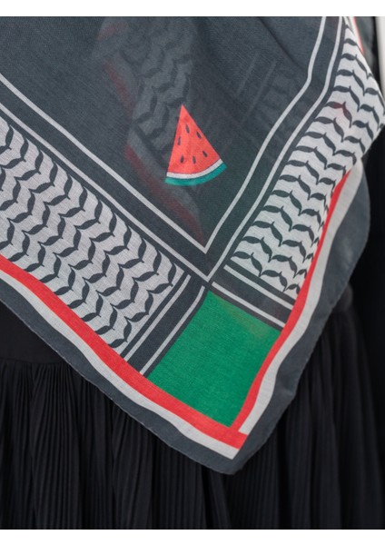 Filistin Eşarp Kefiye Siyah Rengi Çizgisiz Kadın Eşarp S100039