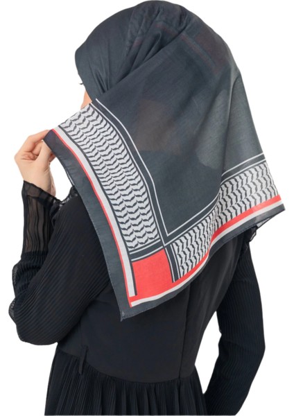 Filistin Eşarp Kefiye Siyah Rengi Çizgisiz Kadın Eşarp S100039
