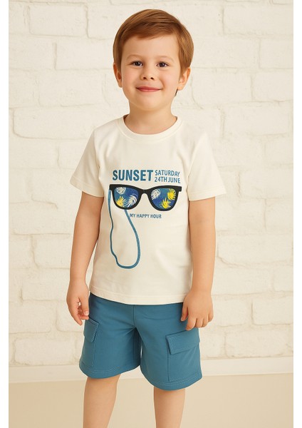 Erkek Çocuk Erkek Bebek Pamuklu Baskılı Şortlu Takım