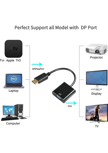 Displayport Dp VGA Adaptör Kablosu Erkek Dp Erkek VGA Dönüştürücü Pc Dizüstü Hdtv Monitör Için 1080P Çevirici