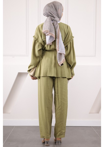 Haki Beli Ipli Tunik Pantolonlu Modal Takım modelleri