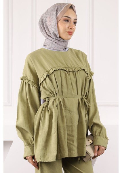 Haki Beli Ipli Tunik Pantolonlu Modal Takım fırsatları