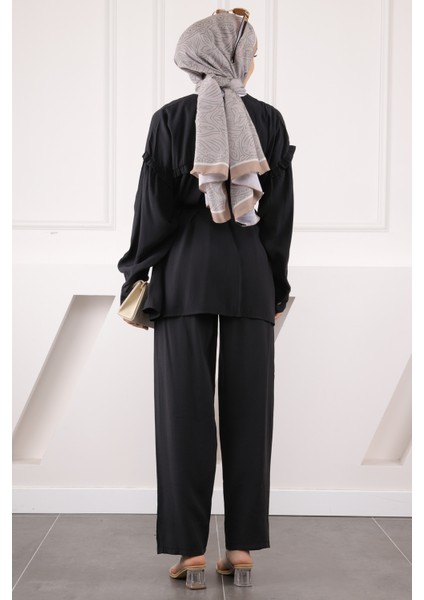 Siyah Beli Ipli Tunik Pantolonlu Modal Takım modelleri
