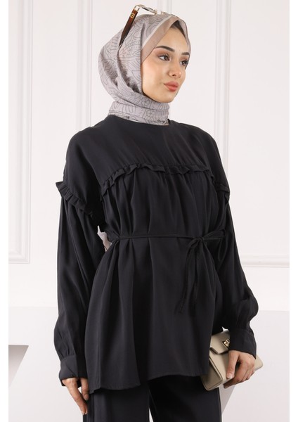 Siyah Beli Ipli Tunik Pantolonlu Modal Takım fırsatları