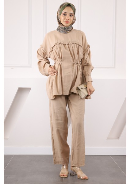 Vizon Beli Ipli Tunik Pantolonlu Modal Takım