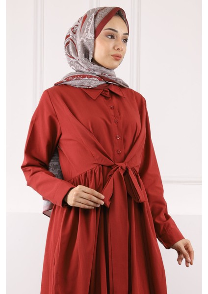 Bordo Bel Kuşaklı Elbise