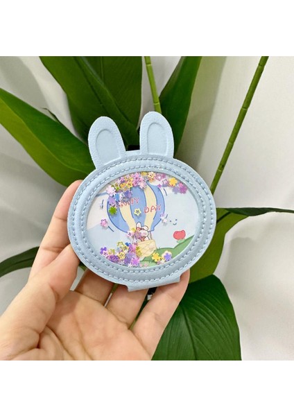 Boncuklu Mini Cep Çanta Aynası Tavşan Mavi