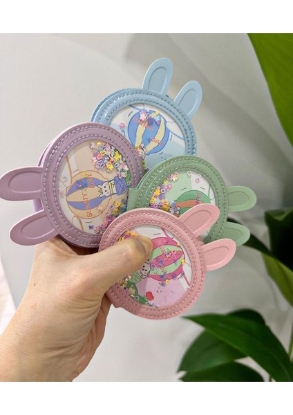 Boncuklu Mini Cep Çanta Aynası Tavşan Mavi modelleri
