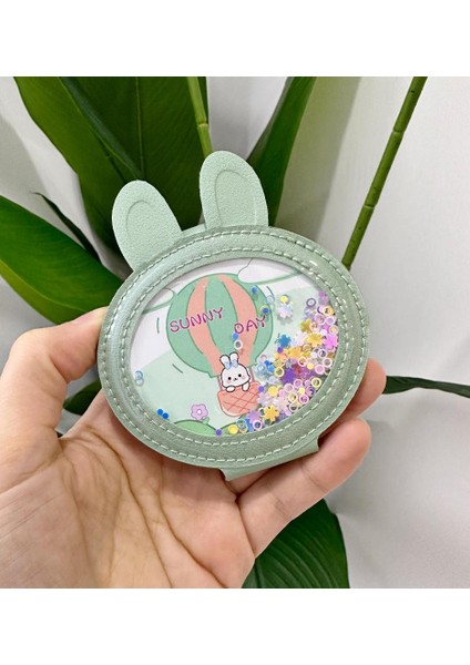 Boncuklu Mini Cep Çanta Aynası Tavşan Yeşil